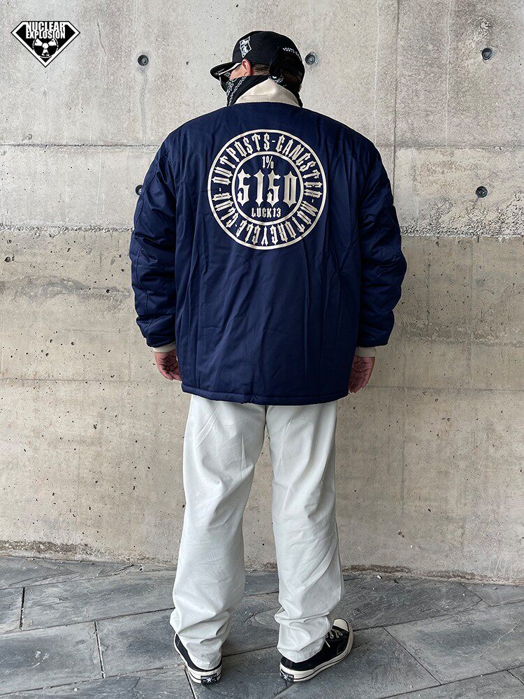 NUCLEAR EXPLOSION 5150 TREND STAND UP COLLAR SHORT MENS LARGE SIZE THICKENED WARM RETRO NAVY BLUE COARSE COTTON JACKET