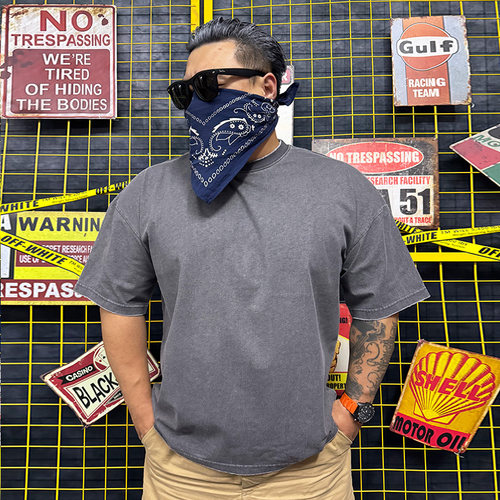 核爆炸磨边炒色做旧重磅短袖T恤