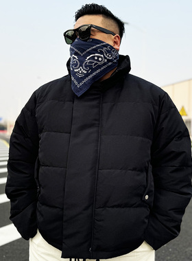 核爆炸冬季街头潮流时尚休闲可脱卸帽子黑色压花保暖90绒羽绒服男