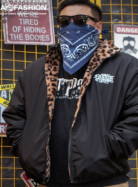 NE核爆炸大码男装双面可穿宽松豹纹夹克加绒外套男女座山雕