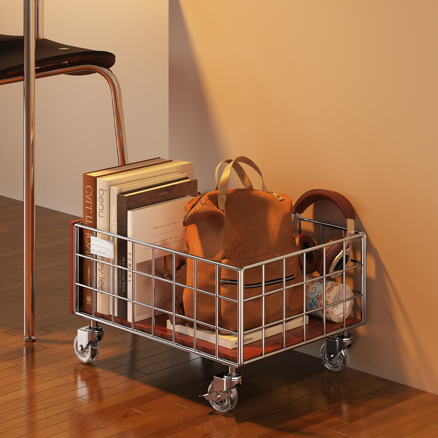 中古风书架一体靠墙可移动家用学生书房置物架桌下小推车带轮书框,收纳整理,整理架/置物架/收纳架,淘宝优惠券,粉丝福利购,淘宝优惠卷