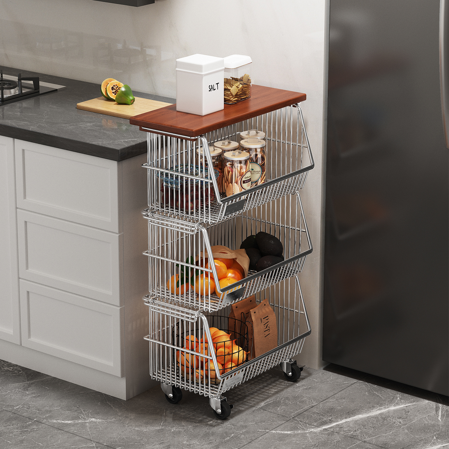 a生不锈钢厨房落地置物架小推车