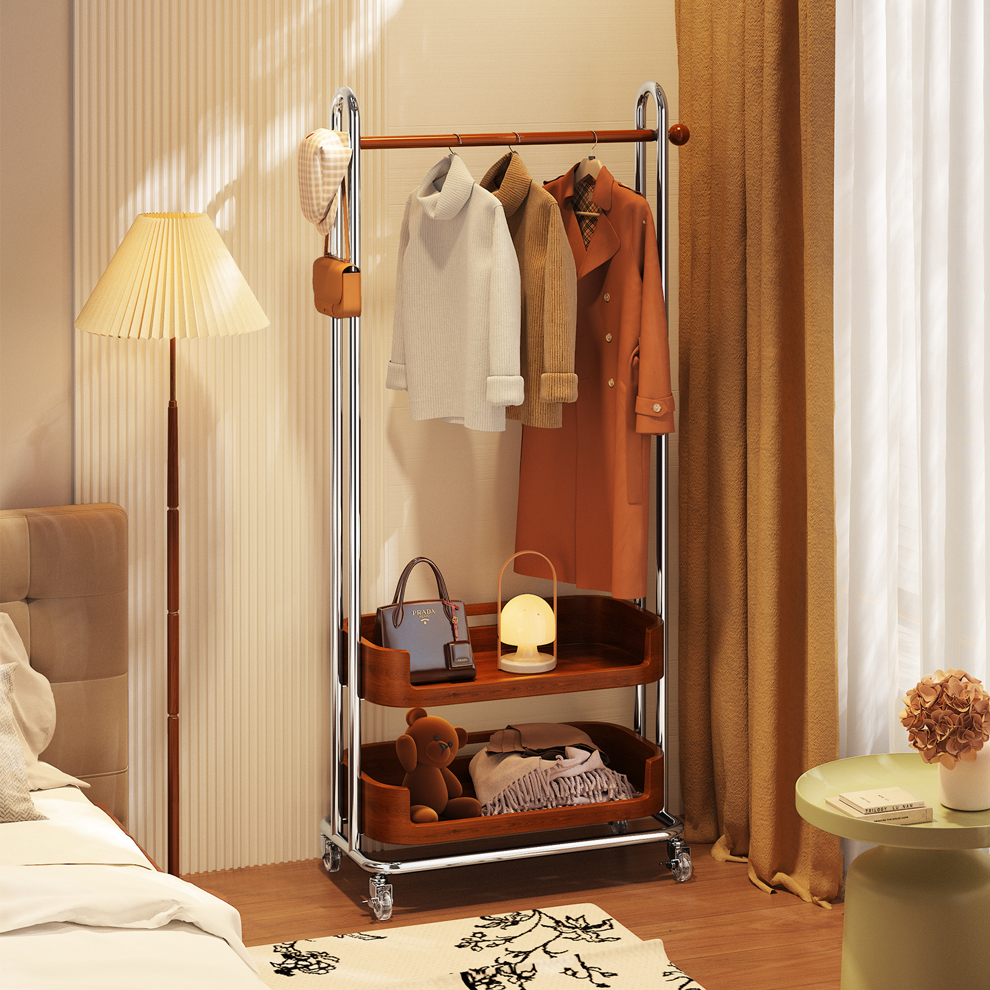 a生床边置物架家用卧室落地衣架