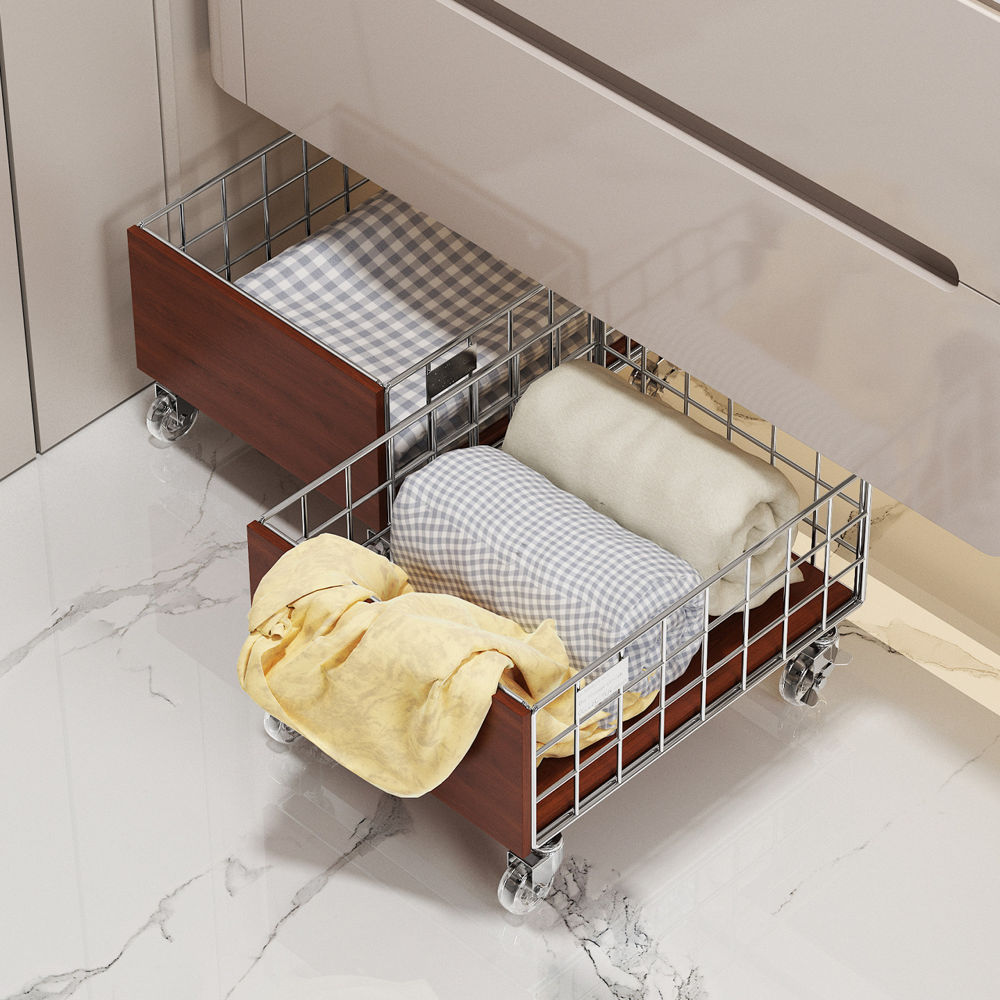 卫生间置物架落地网红脏衣篮带轮收纳筐高级感浴室柜下脏衣篓家用