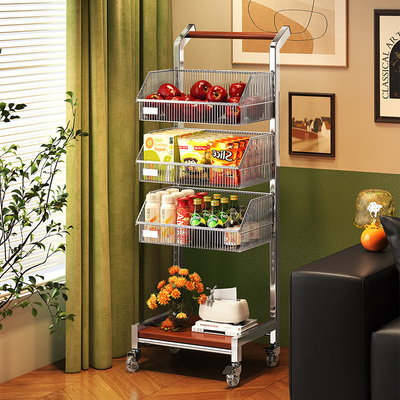 零食置物架客厅高颜值收纳小推车厨房移动蔬菜水果篮子落地多层筐