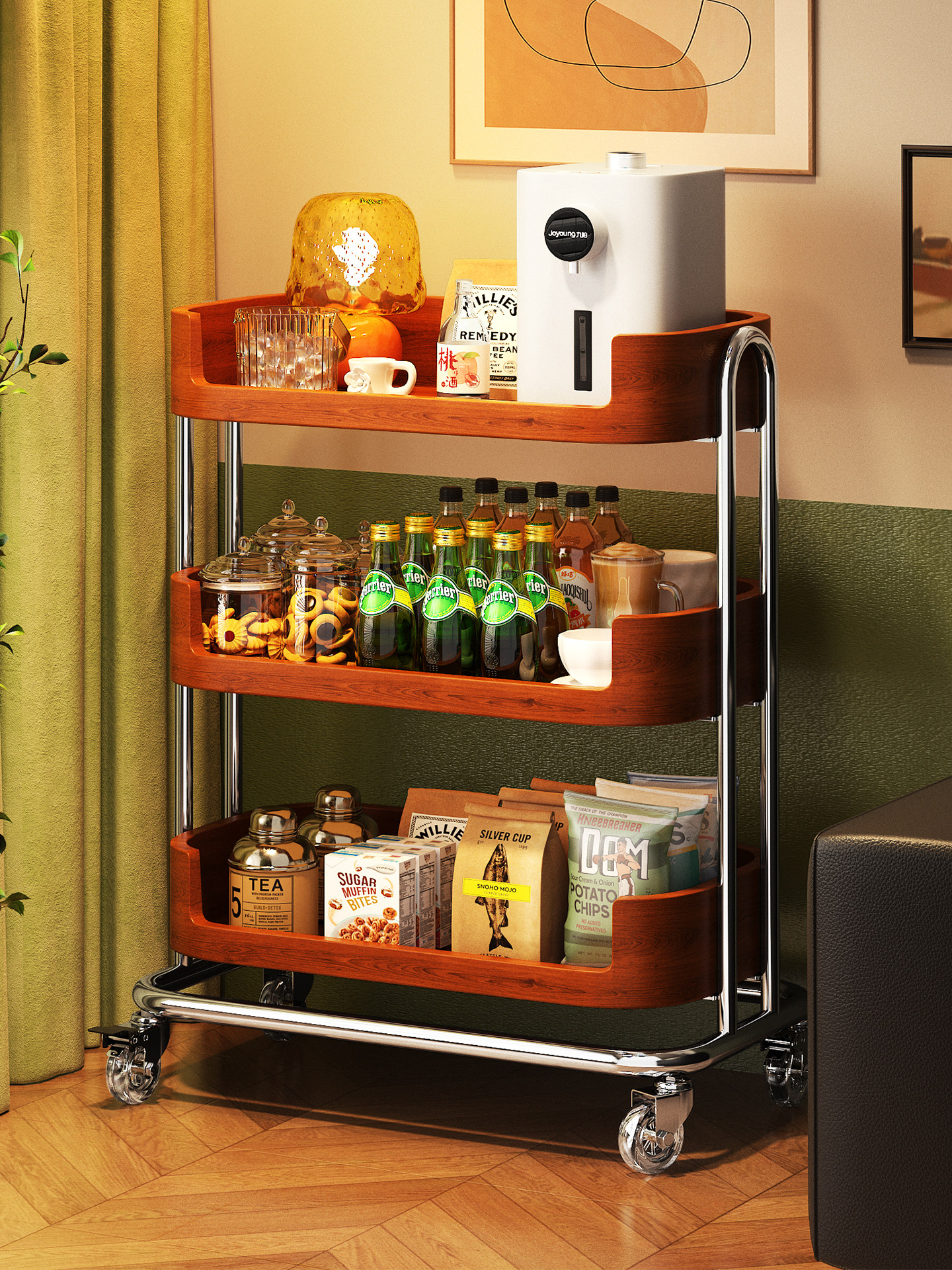 可移动客厅零食小推车收纳架多层落地整理架家用厨房果蔬储物架子