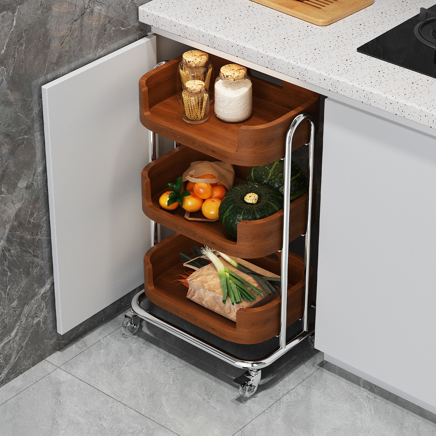 a生304不锈钢厨房柜下移动菜篮子