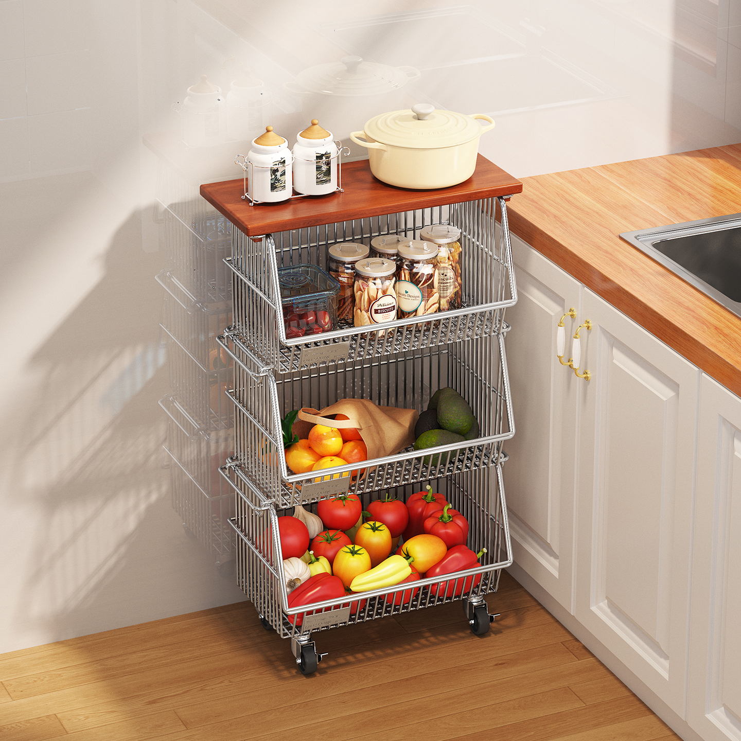 a生厨房多功能果蔬置物架小推车