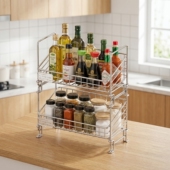 新款 厨房调味品置物架台面水果蔬菜葱姜蒜收纳筐不锈钢架储物篮子