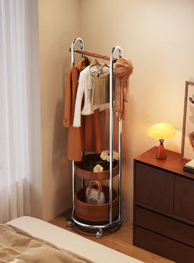 中古卧室挂衣架落地转角衣帽架小户型床尾衣服架移动双层晚上衣架