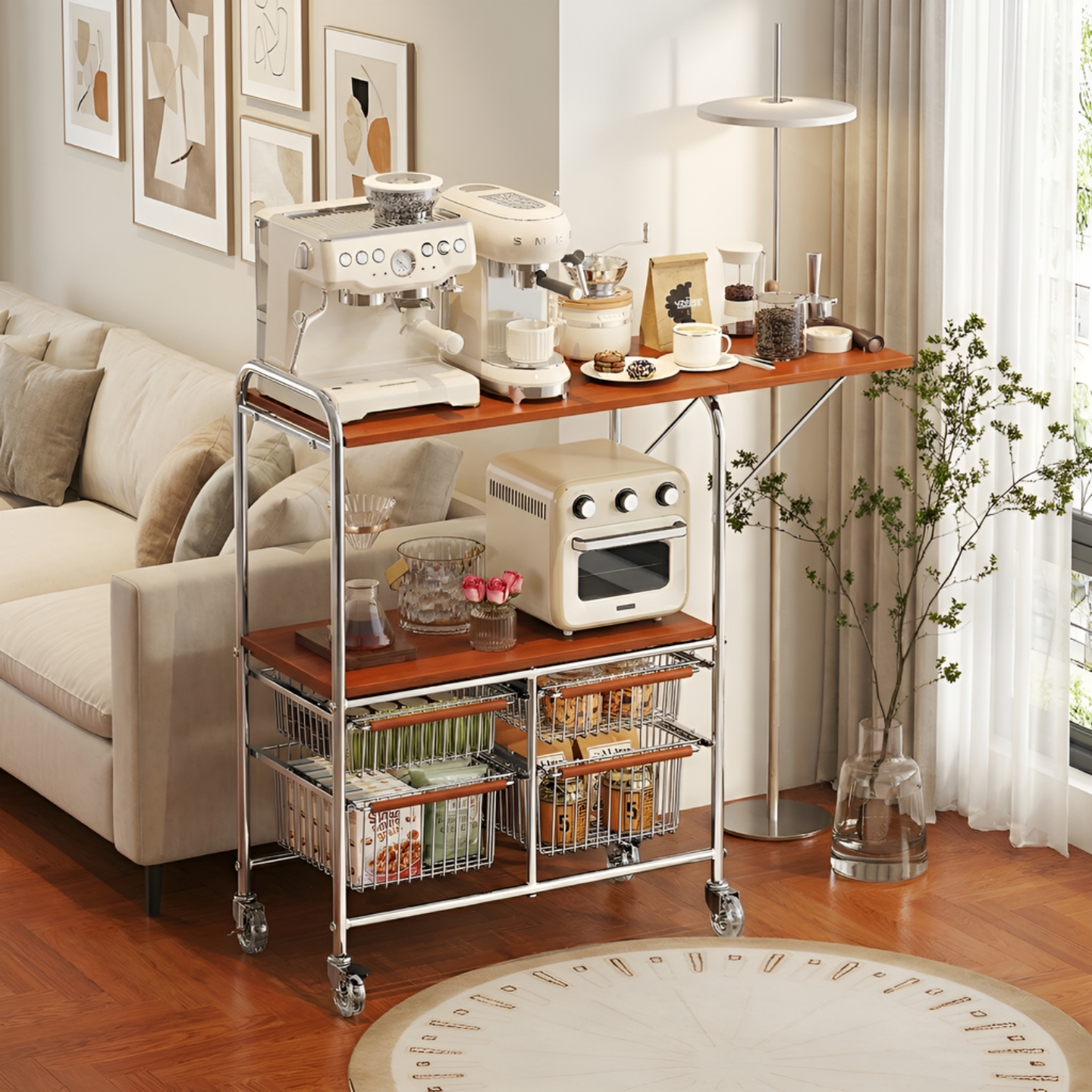 客厅零食收纳多功能家用小推车置物架沙发茶几桌子实木餐边储物柜,收纳整理,家用收纳手推车,淘宝优惠券,粉丝福利购,淘宝优惠卷