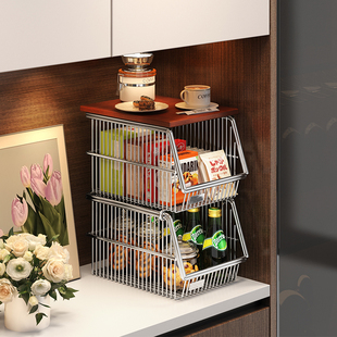 不锈钢零食小推车蔬菜收纳筐沙发旁置物架移动小边几杯子放置架