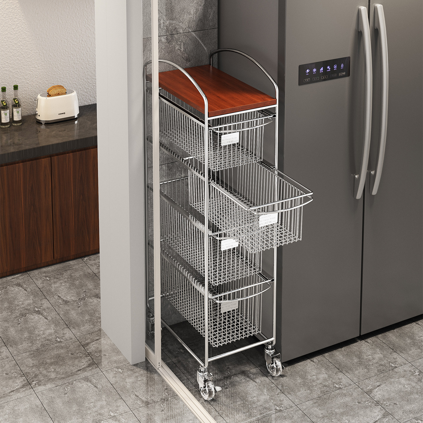 a生厨房夹缝置物架冰箱侧面收纳柜落地缝隙抽拉柜果蔬收纳小推车,收纳整理,缝隙柜,淘宝优惠券,粉丝福利购,淘宝优惠卷