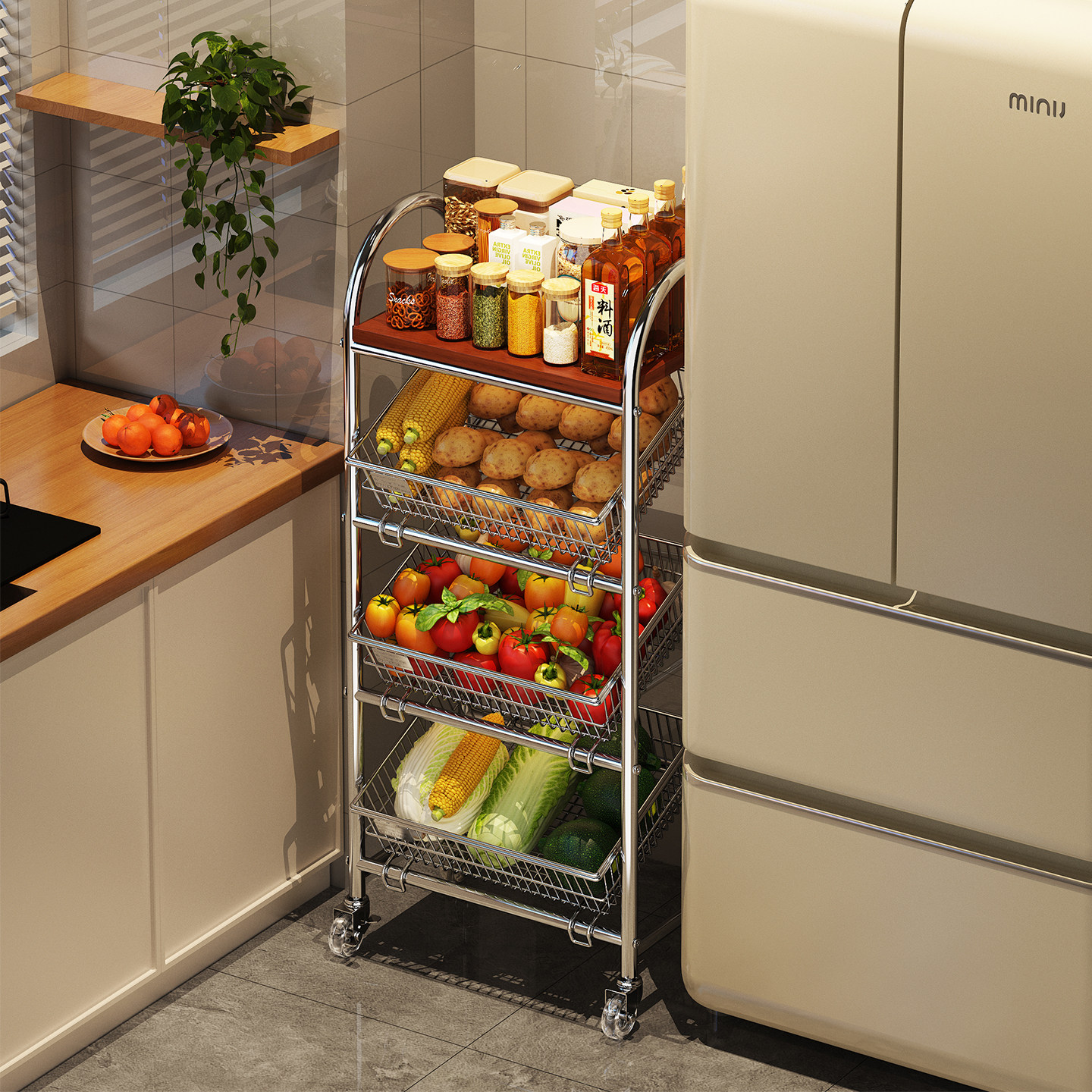 厨房蔬菜置物架冰箱侧收纳储物架子落地多层夹缝柜家用零食小推车,厨房/烹饪用具,厨房置物架/置物柜/角架,淘宝优惠券,粉丝福利购,淘宝优惠卷