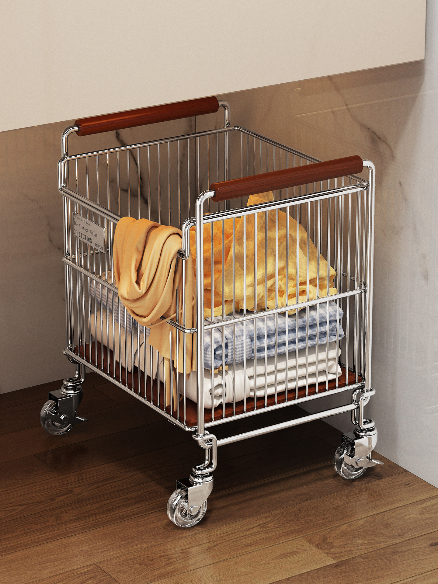 中古脏衣篮浴室柜下收纳筐卫生间移动带轮洗衣篮脏衣篓推车置物架