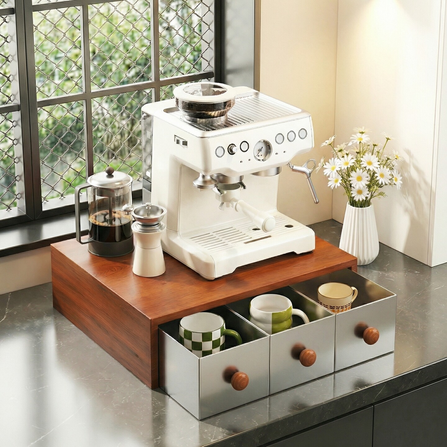 胶囊咖啡机置物架中古风实木防尘杯柜家用水杯茶包收纳盒桌面整理