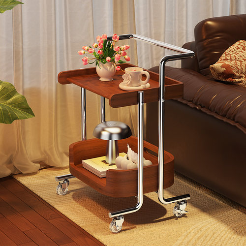 a生美式复古风小推车床头收纳柜