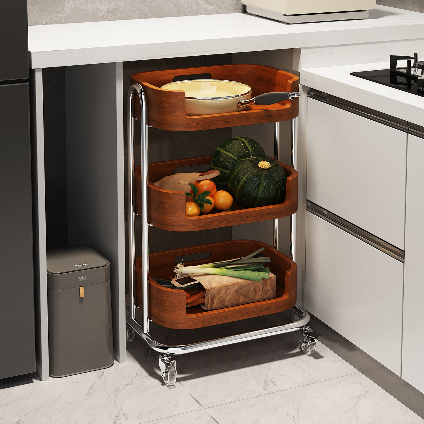 a生304不锈钢置物架厨房柜下推车