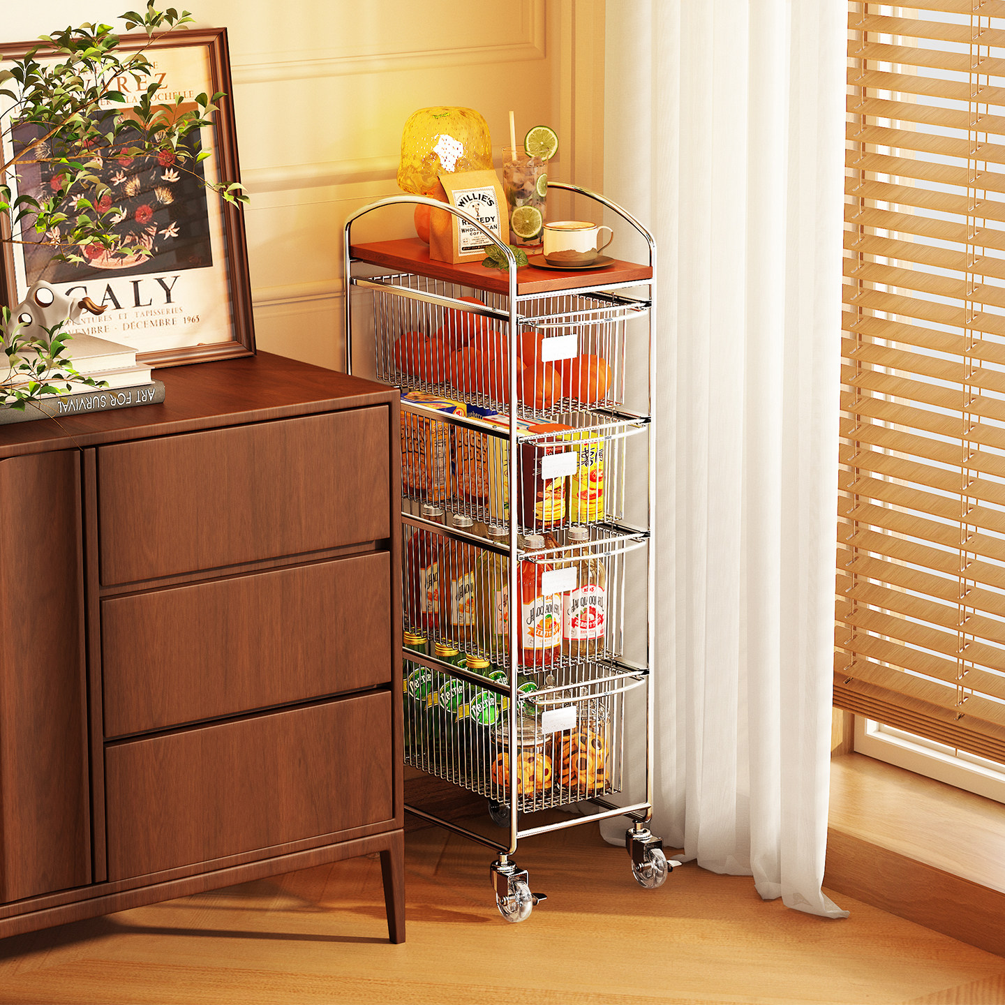 客厅零食置物架落地夹缝收纳架可移动沙发边几角几多功能储物推车,收纳整理,缝隙柜,淘宝优惠券,粉丝福利购,淘宝优惠卷