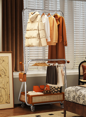 a生藤编衣帽架落地卧室可移动脏衣篓衣架室内中古风多功能挂衣架