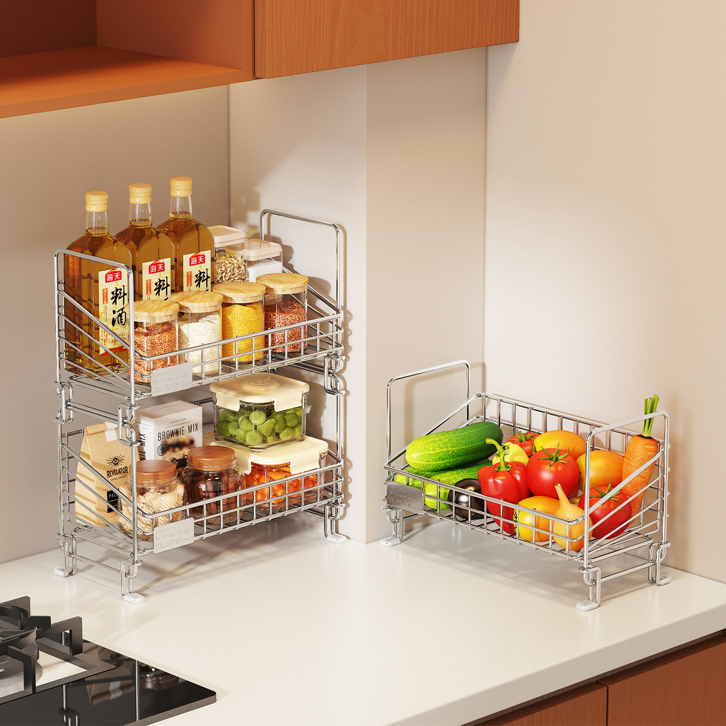 调料置物架304不锈钢厨房台面窄转角收纳篮家用小型叠加储物架子,厨房/烹饪用具,调料置物架,淘宝优惠券,粉丝福利购,淘宝优惠卷