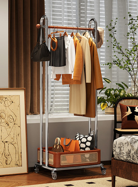 中古衣帽架落地卧室挂衣架家用实木移动大衣晾衣架衣服置物架法式