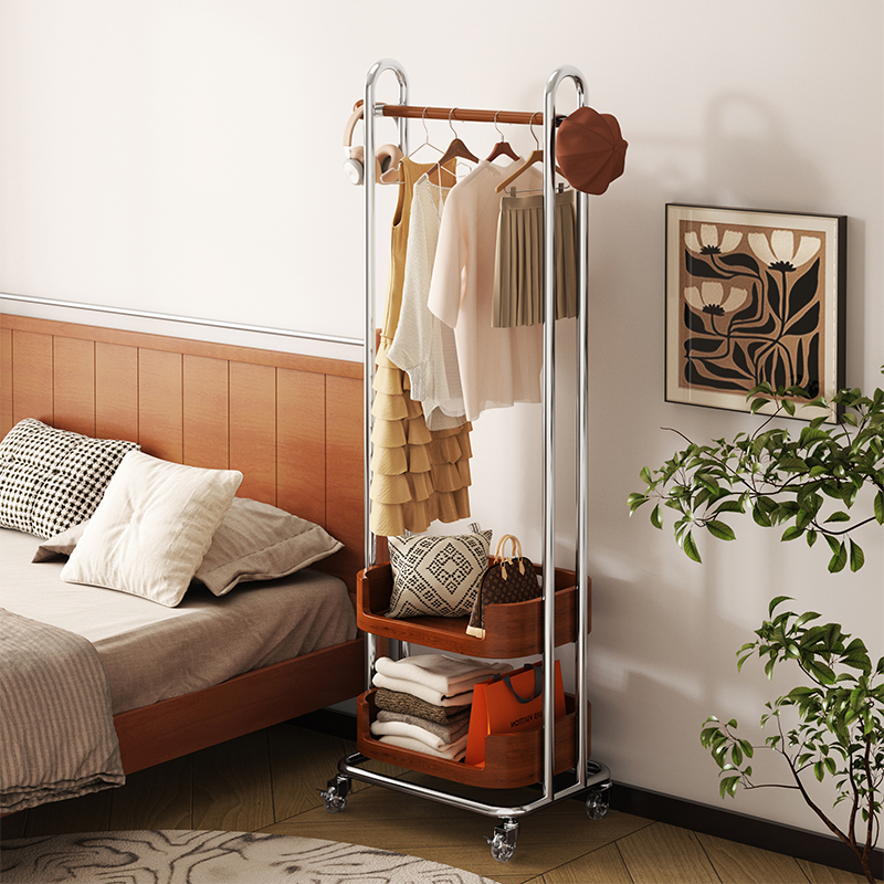 复古衣帽架落地卧室家用挂衣架房间次净衣架移动置物架一体晾衣杆