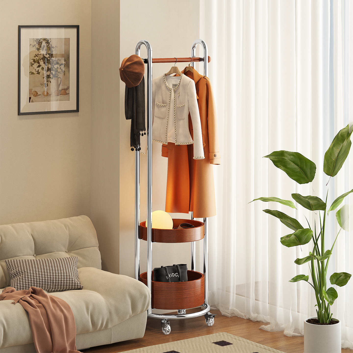 a生实木落地衣架卧室衣帽架包架