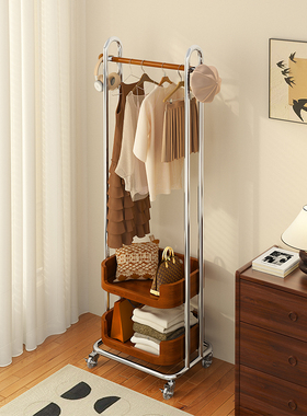 卧室落地挂衣架不锈钢床头衣帽架移动实木室内房间次净衣服置物架