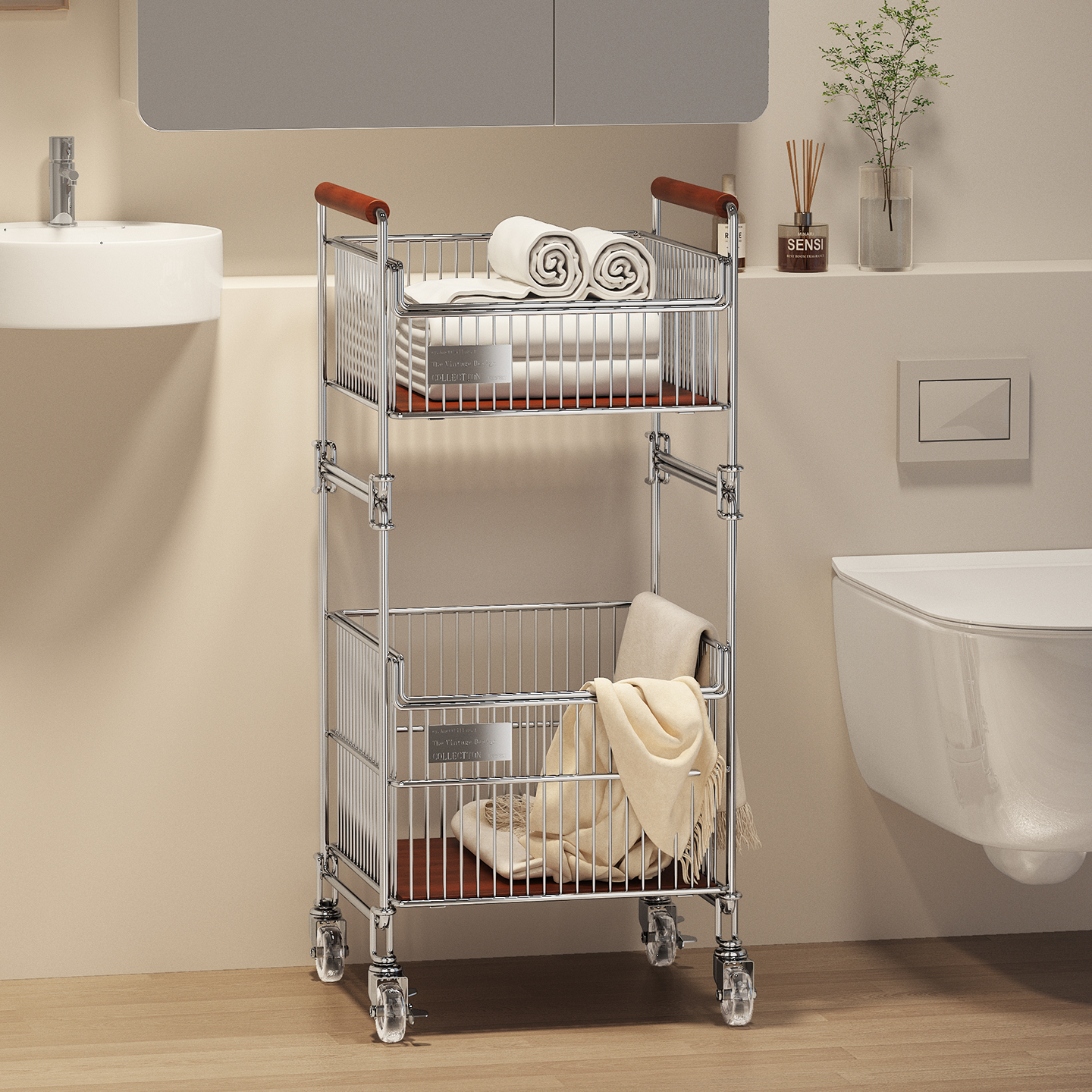 a生浴室推车式脏衣篮夹缝置物架