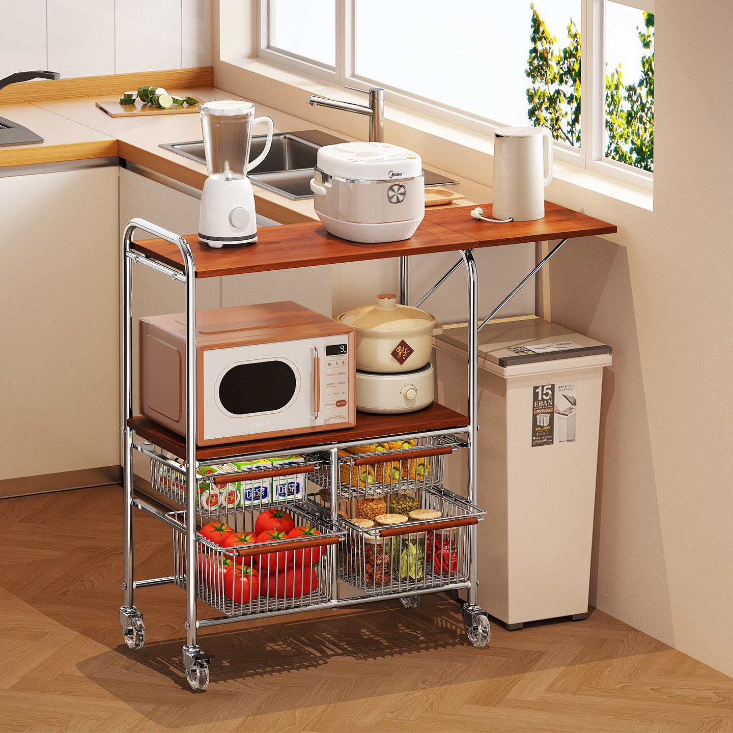 厨房收纳微波炉支架电饭煲烤箱置物架一体靠墙多功能餐边储物柜子,厨房/烹饪用具,厨房置物架/置物柜/角架,淘宝优惠券,粉丝福利购,淘宝优惠卷