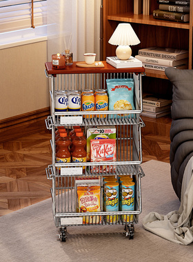 中古小推车零食置物架客厅实木边几储物柜厨房水果饮料收纳架子