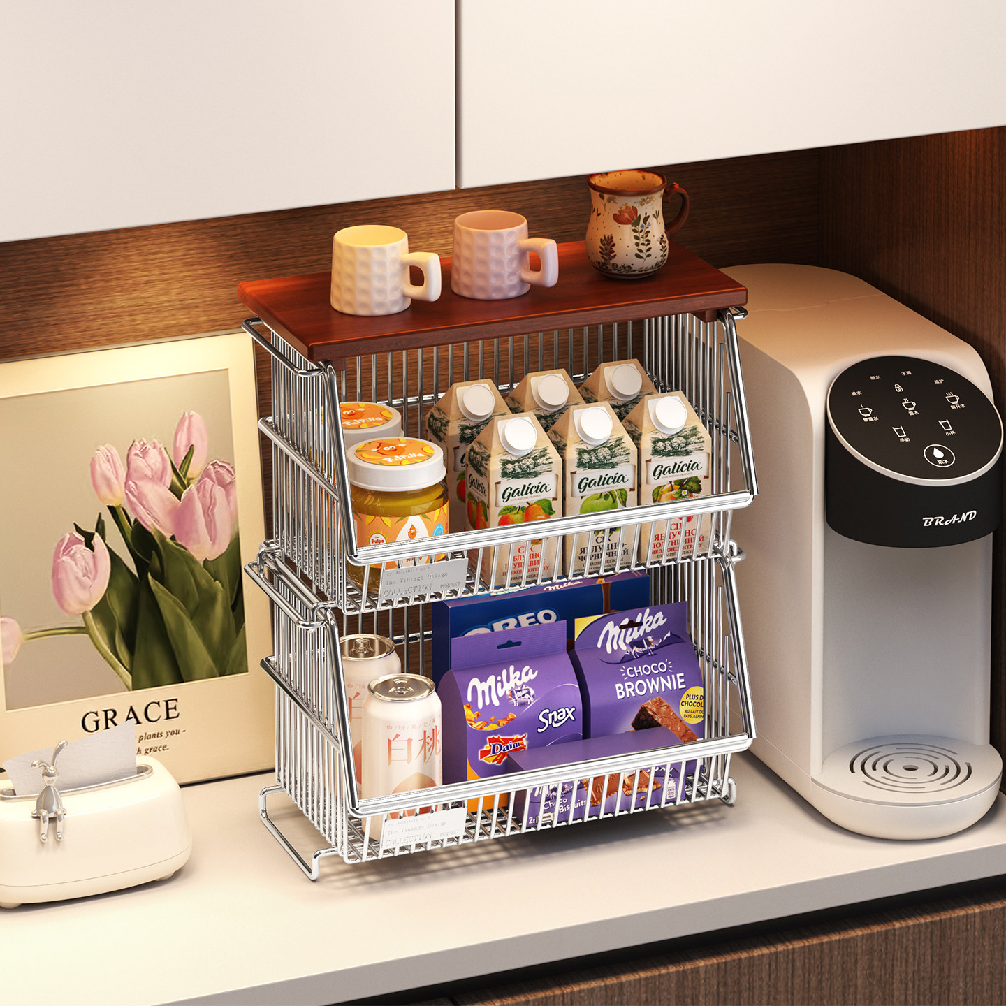 a生零食架子置物架客厅高颜值台面杂物收纳架不锈钢多功能水杯架,收纳整理,零食收纳筐,淘宝优惠券,粉丝福利购,淘宝优惠卷