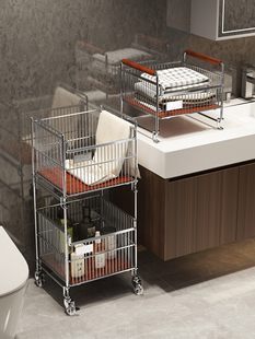 三分区脏衣篮浴室推车式高级感脏衣篓家庭大容量移动洗衣篮脏衣筐