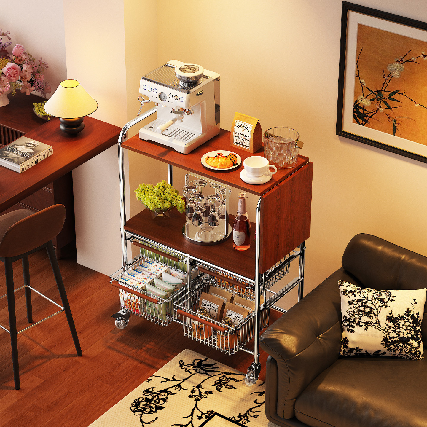 中古风沙发边桌零食小推车多功能置物架客厅储物柜厨房蔬菜收纳筐,住宅家具,移动边几/推车,淘宝优惠券,粉丝福利购,淘宝优惠卷