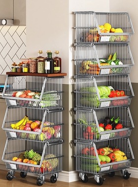 a生厨房蔬菜小推车置物架落地多层水果收纳架子可移动夹缝零食柜