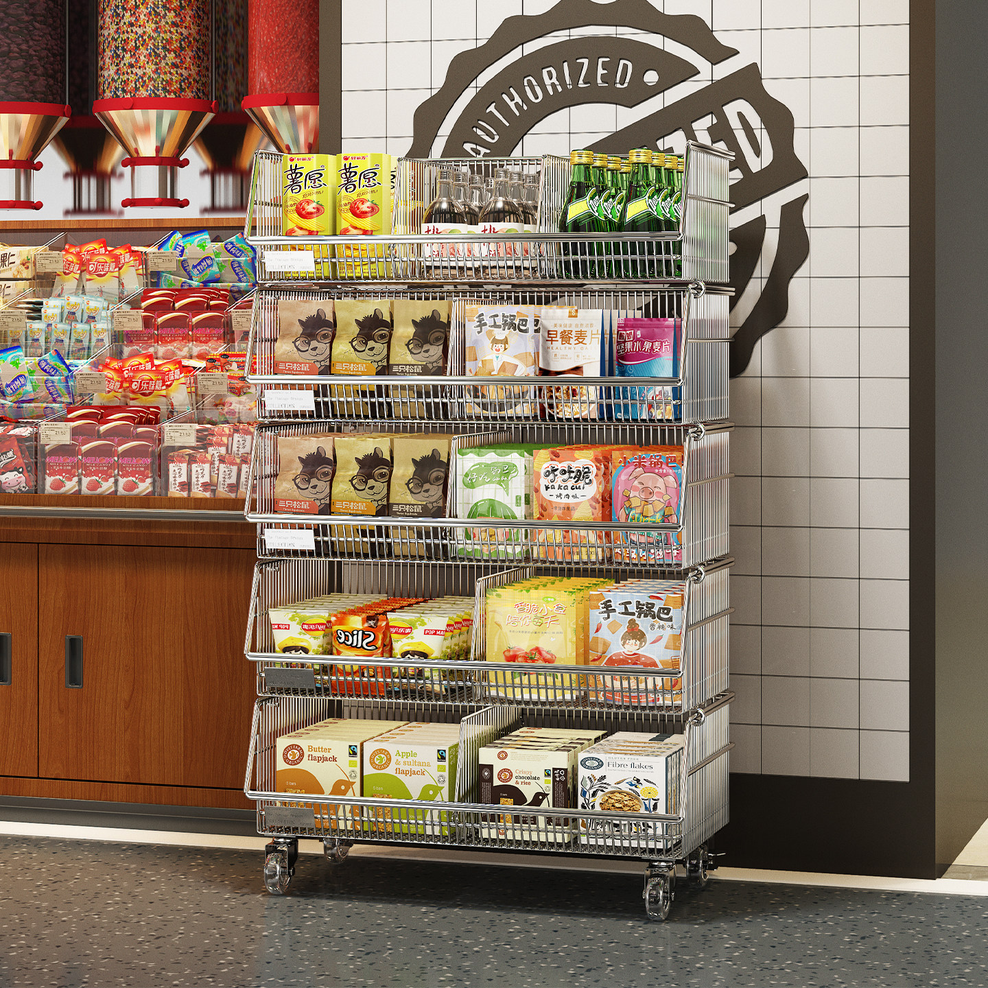 大容量超市食品收纳架可移动零食展示架便利店小卖部多功能置物架,商业/办公家具,超市货架,淘宝优惠券,粉丝福利购,淘宝优惠卷