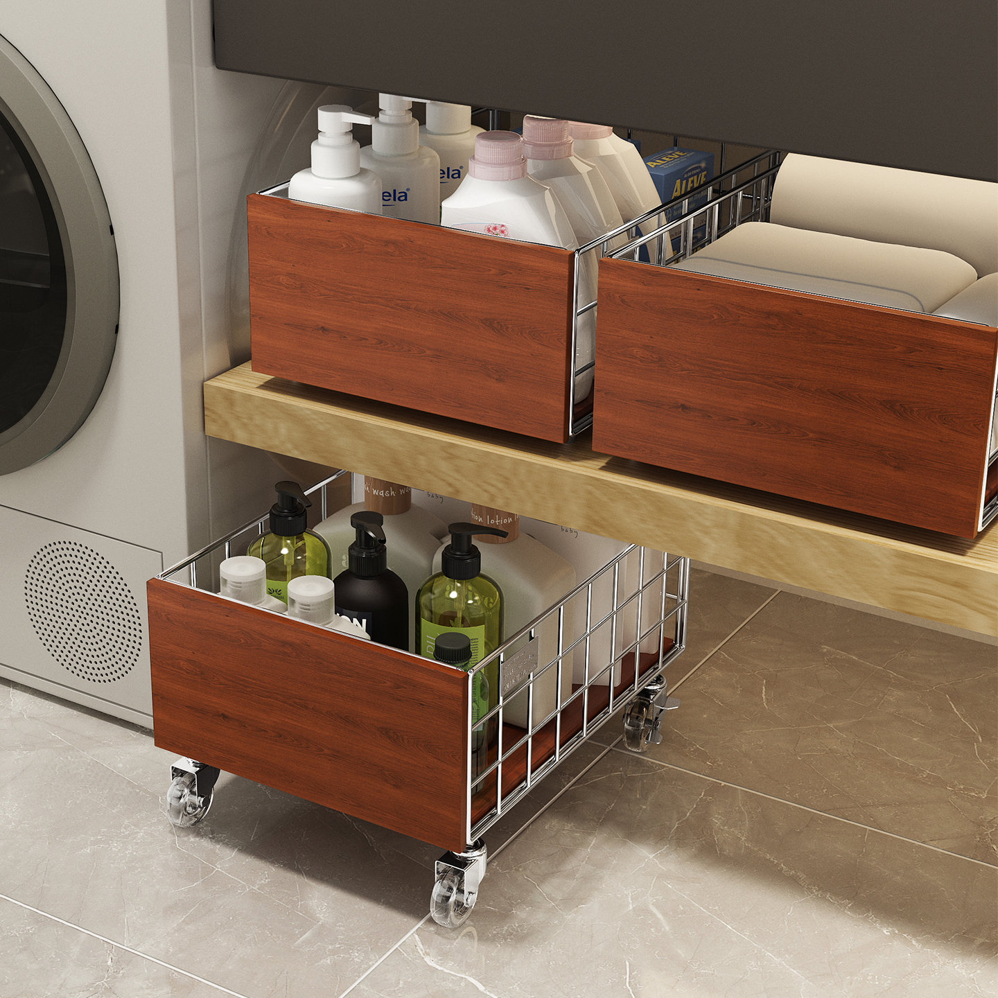 浴室柜下洗浴用品置物架落地可移动收纳架子卫生间放脏衣服小推车