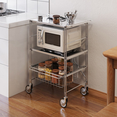 厨房微波炉置物架落地不锈钢果蔬收纳小推车家用移动餐车备餐桌