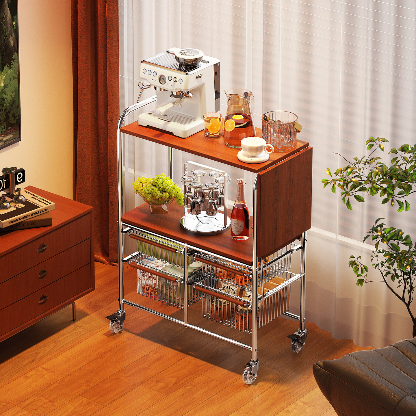 零食置物架家用收纳小推车厨房多功能多层储物架移动小边桌茶水柜,收纳整理,家用收纳手推车,淘宝优惠券,粉丝福利购,淘宝优惠卷