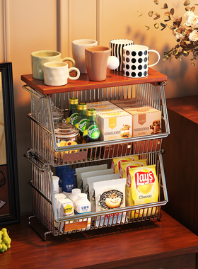 中古台面饮料收纳筐家用装零食的小篮子多层叠加置物架桌面收纳盒