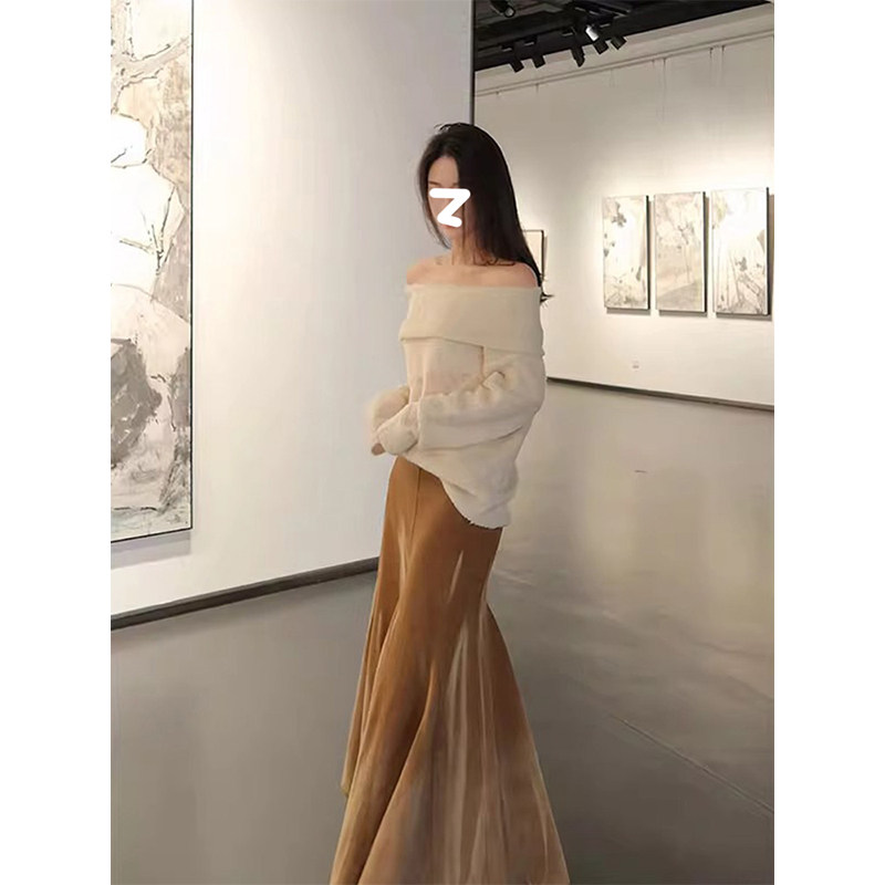 HUAX 当天发 法式复古高腰显瘦半身裙女装设计感气质百搭鱼尾长裙