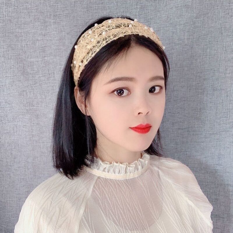 蕾丝珍珠头套发带遮白发的帽子薄款遮白头发头饰遮盖神器夏季头巾