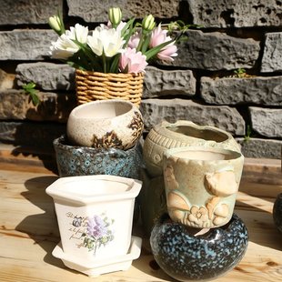 多肉花盆特价套装组合陶瓷清仓肉肉植物大口径粗陶老庄拼盘盆包邮