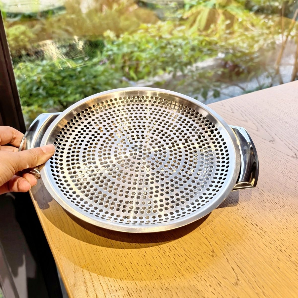 不锈钢沥水双耳盘子圆形漏油盘