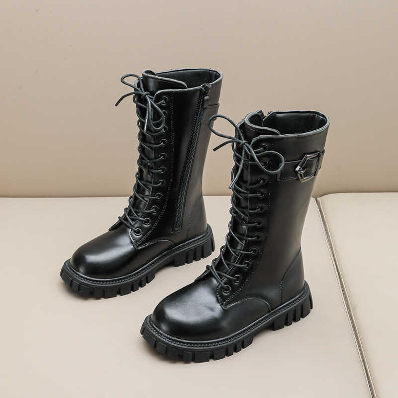 女童靴子长筒加绒马丁靴2025秋冬