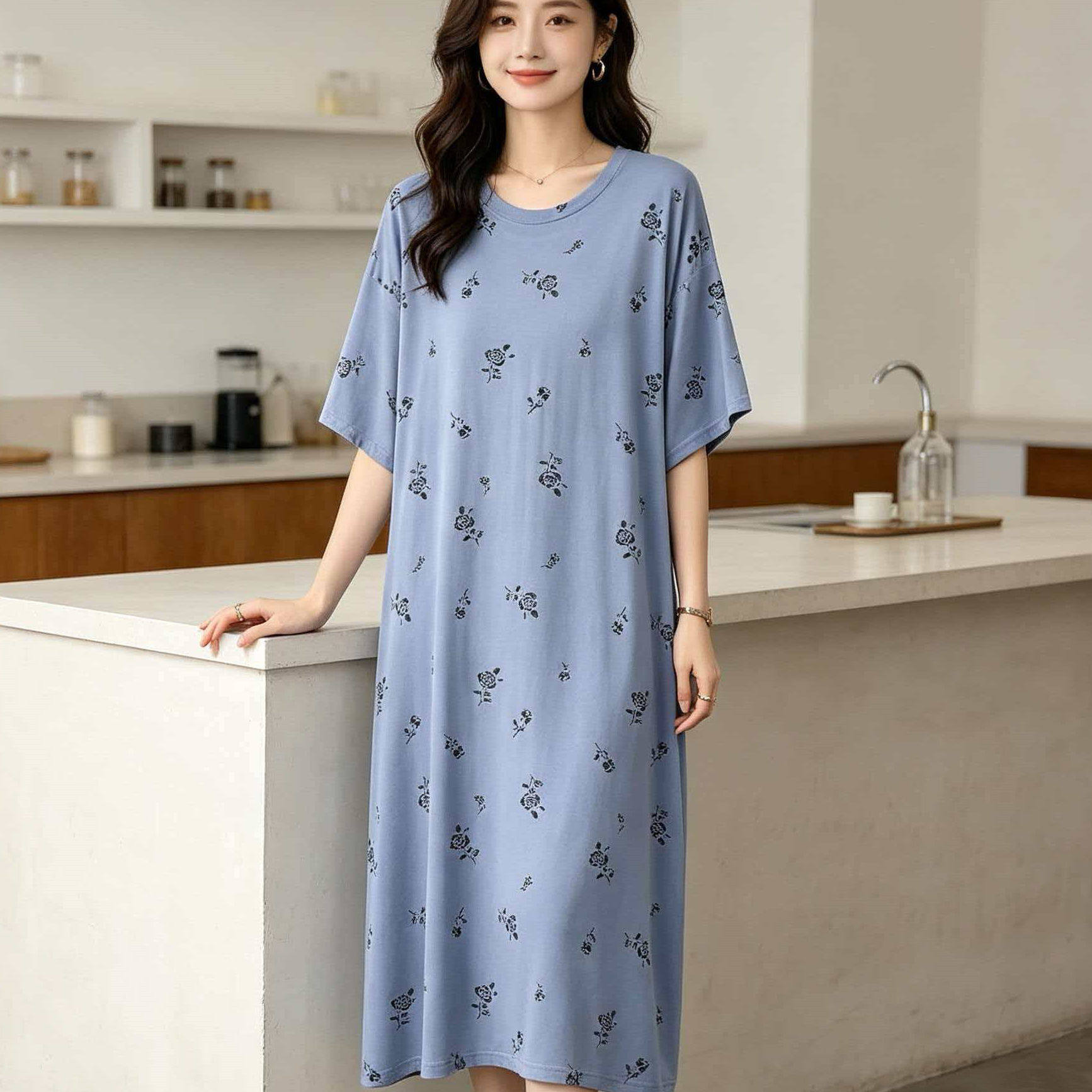 莫代尔睡裙女夏季200斤加肥大码短袖连衣裙长款胖人孕妇家居睡衣
