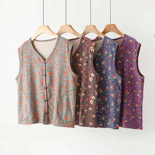 中老年人蚕丝德绒马甲开衫女