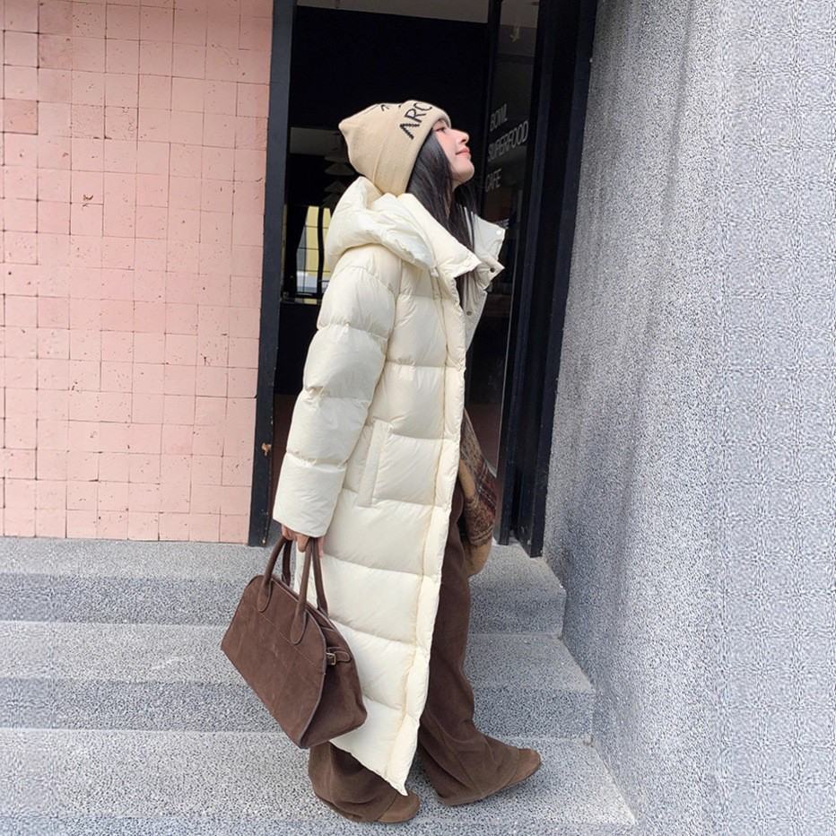 长款羽绒服女2025年冬季新款超长过膝白鸭绒宽松加厚中戏爆款外套