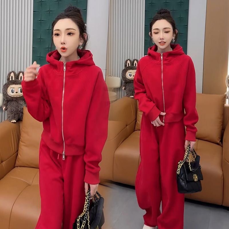 休闲运动套装显瘦女春秋连帽洋气新款减龄团队套装卫衣时尚两件套